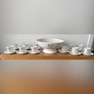 Tom and Jerry Vintage Stouffer Fine China Bowl & Cups w/Saucers & Gold Lettering